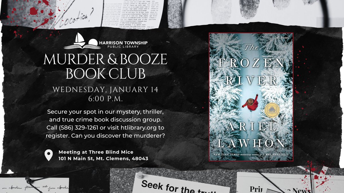 Reminder for all our Murder &amp; Booze readers... we will be meeting at Three Blind Mice in Mt. Clemens this Wednesday evening to discuss The Frozen River by Ariel Lawhon! Read up and we'll see you there.