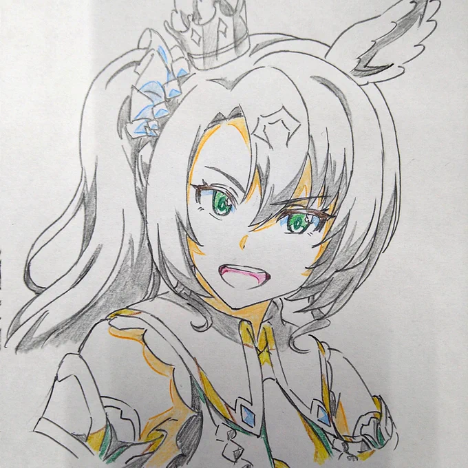#みなさん2年前の今頃はどんな絵描いてましたか 去年の三日前、ちょうど始めてサトノクラウンを描き始めた。