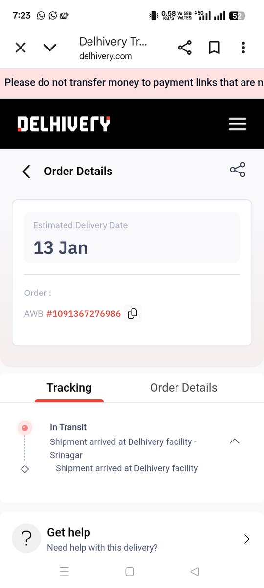 Aadilpathann's tweet photo. @delhivery @delhivery 
@help_delhivery 
Shipment booked #Delhivery_air on 6-1-26 Awb no 1091367276986 stuck at Srinagar_Ladoo_H from last three days please escalate this issue with your team and deliver it as urgently. https://t.co/RWOUvy3wBa