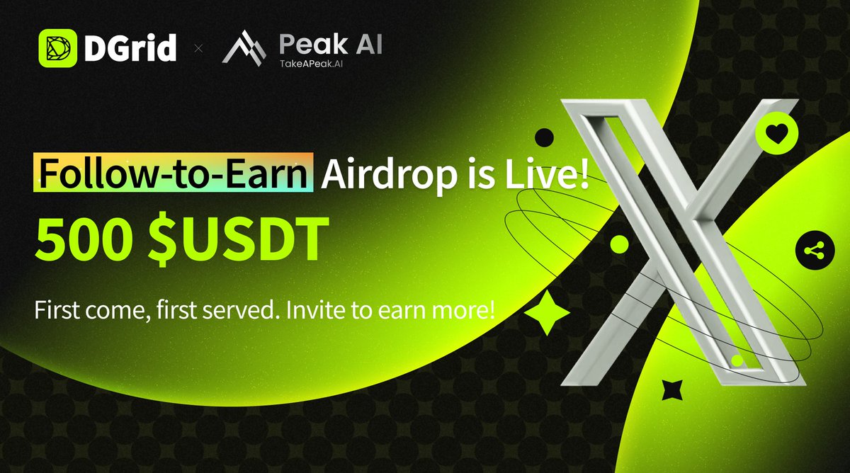 💰 DGrid's Follow-to-Earn Airdrop is live on <a href="/TakeAPeakAI/">PeakAI</a> — rewarding pioneers of the decentralized AI smart network. 🔗
takeapeak.ai/pulse/dgrid_ai

⚡️Your follow grows our network. Now it also grows your wallet.👇
✅Connect X → Follow <a href="/dgrid_ai/">DGrid AI</a> → Claim $USDT

Turn your attention