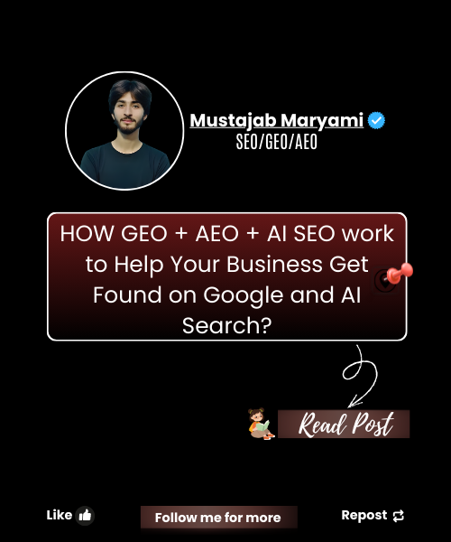 technicalh3820's tweet photo. 🔹HOW GEO + AEO + AI SEO help your business get found on Google and AI Search

🔹Search is no longer just about ranking pages.
It’s about being the answer inside Google, Gemini, and AI-powered search results.

Here’s how GEO, AEO, and AI SEO work together:

DM me for SEO audit. https://t.co/2vqj18AJhJ
