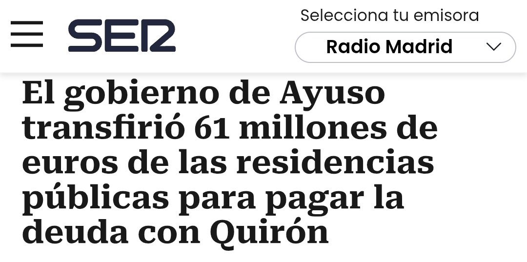 Tras la pandemia hubo consenso en que el modelo de residencias públicas de Madrid no funcionaba. Excepto para Ayuso, que entendió que funcionaba perfectamente para seguir llenando los bolsillos de sus amigos a costa del bienestar de la gente.