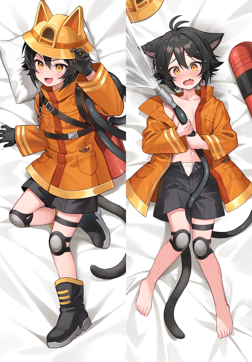 RT @kabosudachin2: 【Skeb】黒猫消防士くんの抱き枕カバー風イラスト