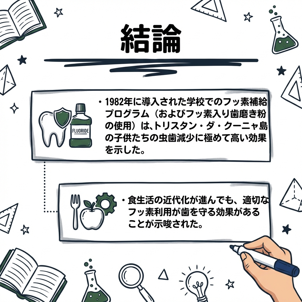 yuuta023's tweet image. カリオロジー論文100選-3

【孤島での30年検証！フッ素VS虫歯の結果は？】🌋🦷

世界一孤立した島「トリスタン・ダ・クーニャ」での貴重な歯科研究をご紹介！

📚論文：Mossey et al. (2003) BDJ

✅背景
1961年の火山噴火でイギリスへ避難した島民たち。…