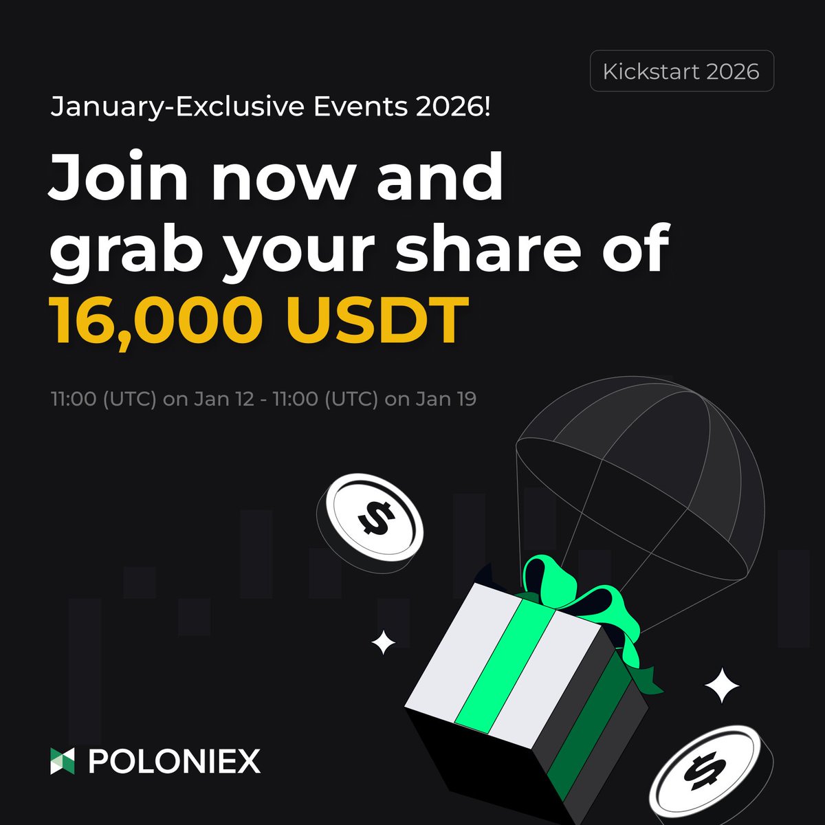 🎉 Kickstart 2026 with Poloniex & Share $16,000 Prize Pool! 💰 Event period  (UTC): ⏰ Jan 12th, 11:00 – Jan 19th, 11:00 Register now  https://t.co/zbFmAHn04m ✓ 3,000 USDT Coupons for Registered Participants