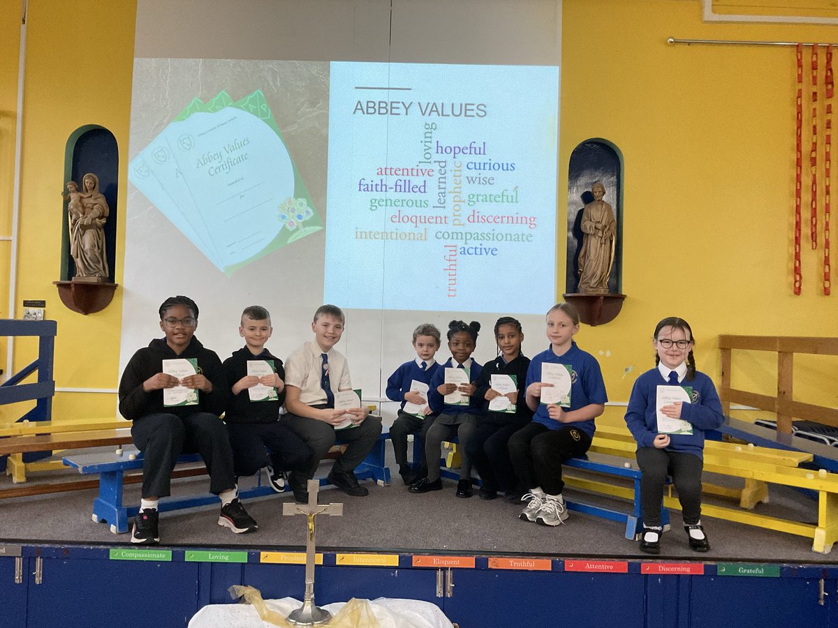 AbbeyPrimary's tweet photo. These pupils have been recognised for exhibiting Abbey values #proudtobecatholic https://t.co/W1GEh3JyHJ