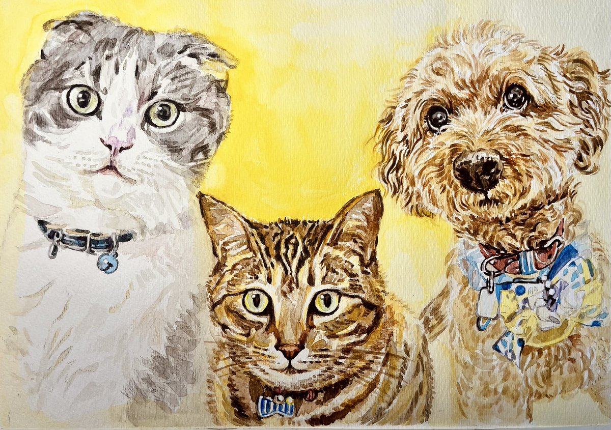 ペット似顔絵】製作依頼品 ワンちゃん🐕とネコちゃん2匹🐈🐈 スリー