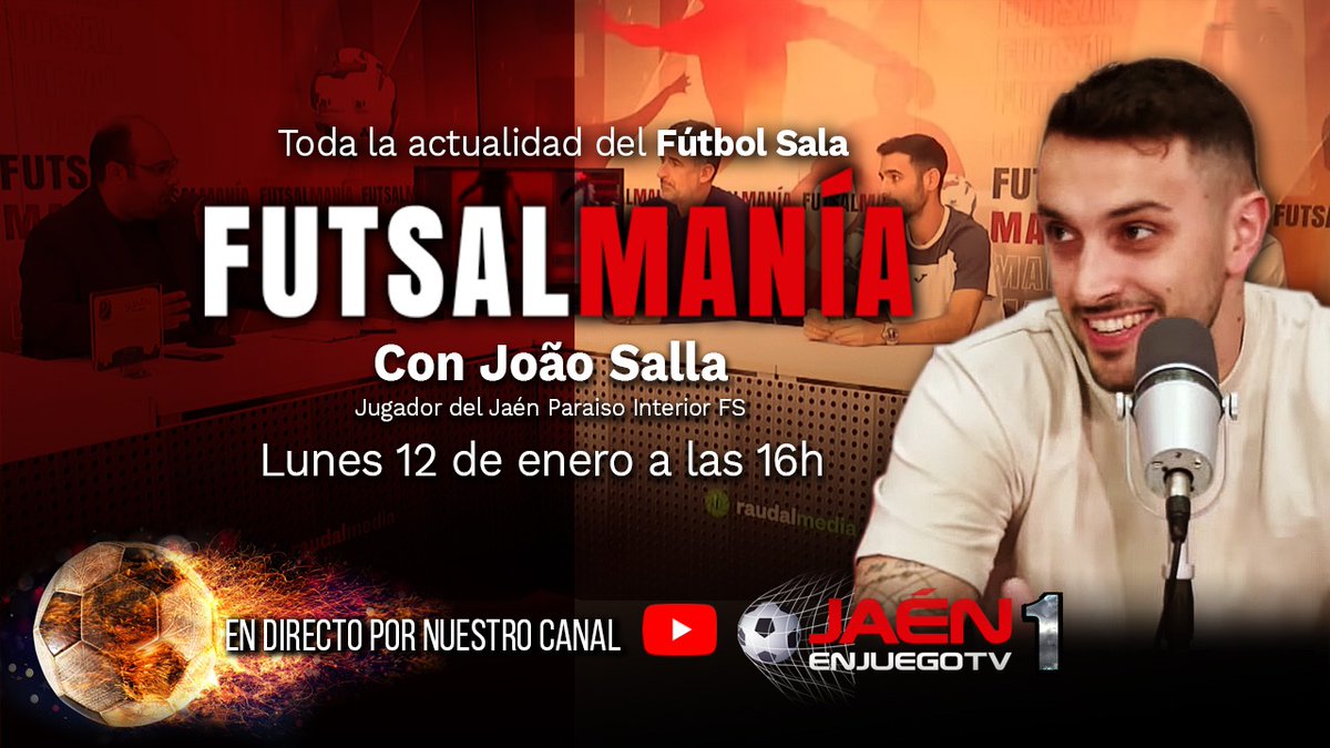 🚨HOY HAY FUTSALMANIA ‼️ 

👉¿Hay ganas de programa no? Tras el gran partido del sábado nos visita <a href="/JoaoSalla05/">João Salla</a> para analizar al <a href="/JaenFS/">Jaén Paraíso Interior FS</a> juntos a <a href="/DaniCDHpotter/">Daniel Hidalgo Perez</a> y Javi Sánchez.

Mucho que contarte, aquí: youtube.com/live/tPPYLyPlB…