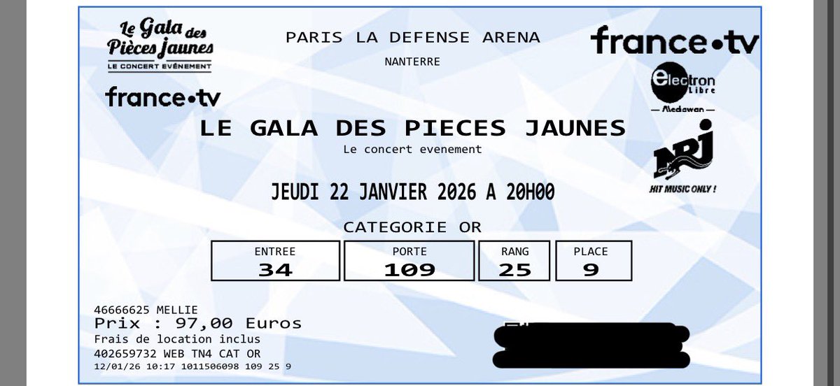 enegeye's tweet photo. Je vends 2 places cat or prix d’achat (non contiguës donc pas à côté l’une de l’autre) pour le #GalaDesPiecesJaunes pcq j’ai pu avoir deux places à côté 
DM pour plus d’infos https://t.co/4R3RqNHX3h