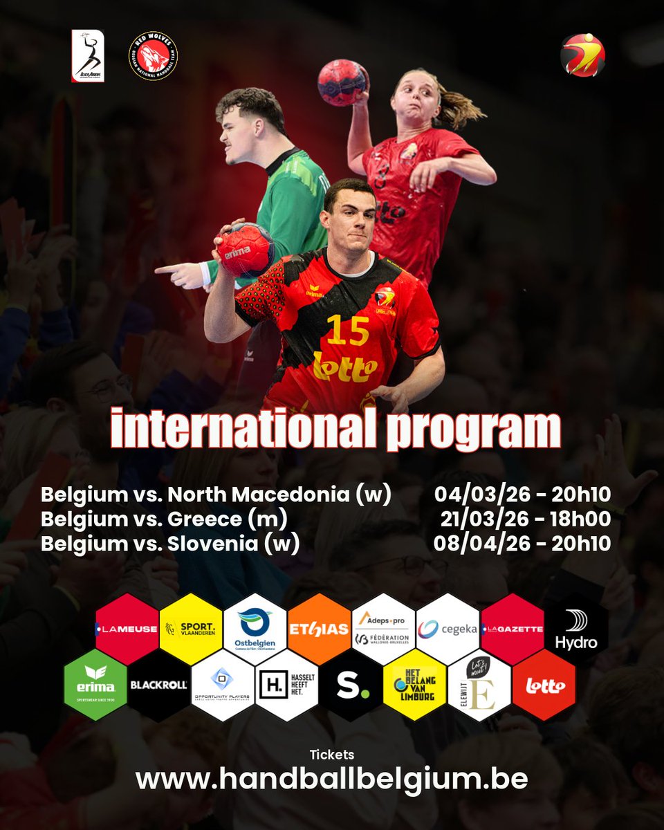 𝗦𝗔𝗩𝗘 𝗧𝗛𝗘 𝗗𝗔𝗧𝗘𝗦 - 𝗕𝗟𝗔𝗖𝗞 𝗔𝗥𝗥𝗢𝗪𝗦 &amp; 𝗥𝗘𝗗 𝗪𝗢𝗟𝗩𝗘𝗦

In maart en april spelen de Black Arrows vier EK-kwalificatiewedstrijden. De Red Wolves komen in maart in actie tijdens de tweede WK-kwalificatieronde.

matches.kbhb.tickoweb.be/selection