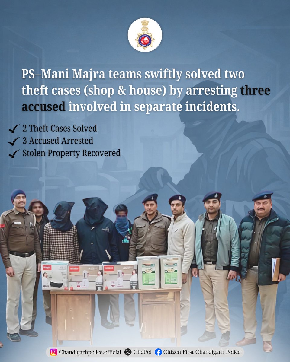 ChdPol's tweet image. Chandigarh Police remains committed to swift justice and public safety. #ChandigarhPolice #ZeroTolerance #WeCareForYou