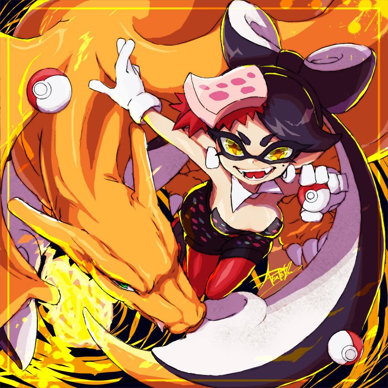 シオカラーズ(スプラトゥーン) ,リザードン 「アオリ✕リザードン(再掲)」|勇騎 -yuuki-のイラスト