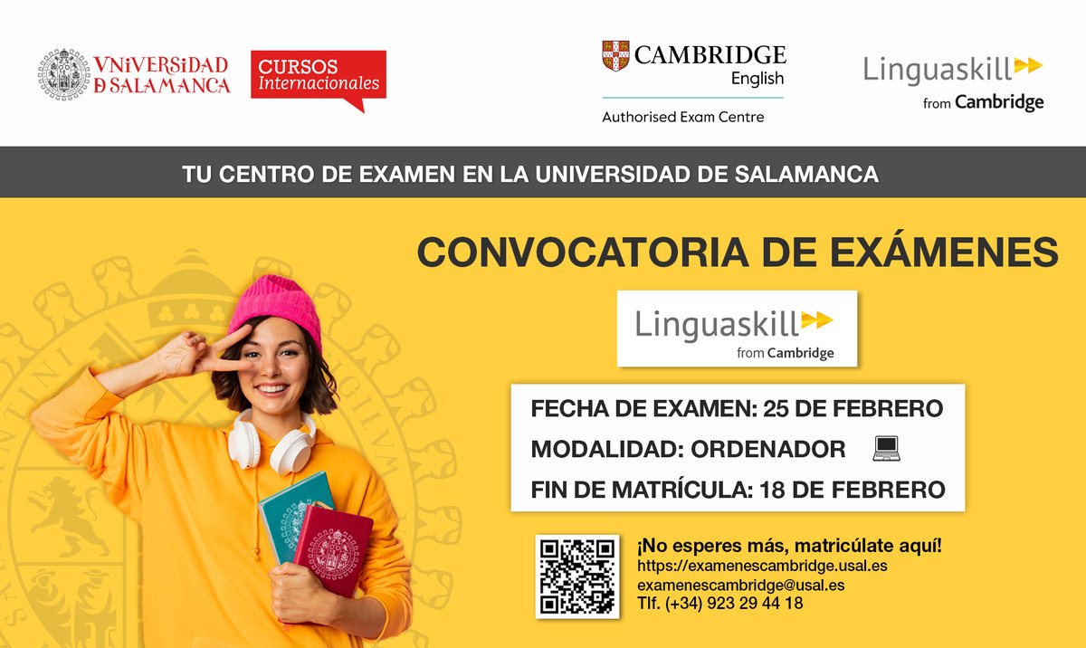 ciusalexams's tweet photo. 📢 Examen Linguaskill en la @usal
🗓 25 de febrero
💻 Modalidad por ordenador
👉 Inscripción: https://t.co/lEzo8D9XMu
#Linguaskill #CambridgeEnglish #USAL @CursosInt_USAL https://t.co/BtfWDo3Jew