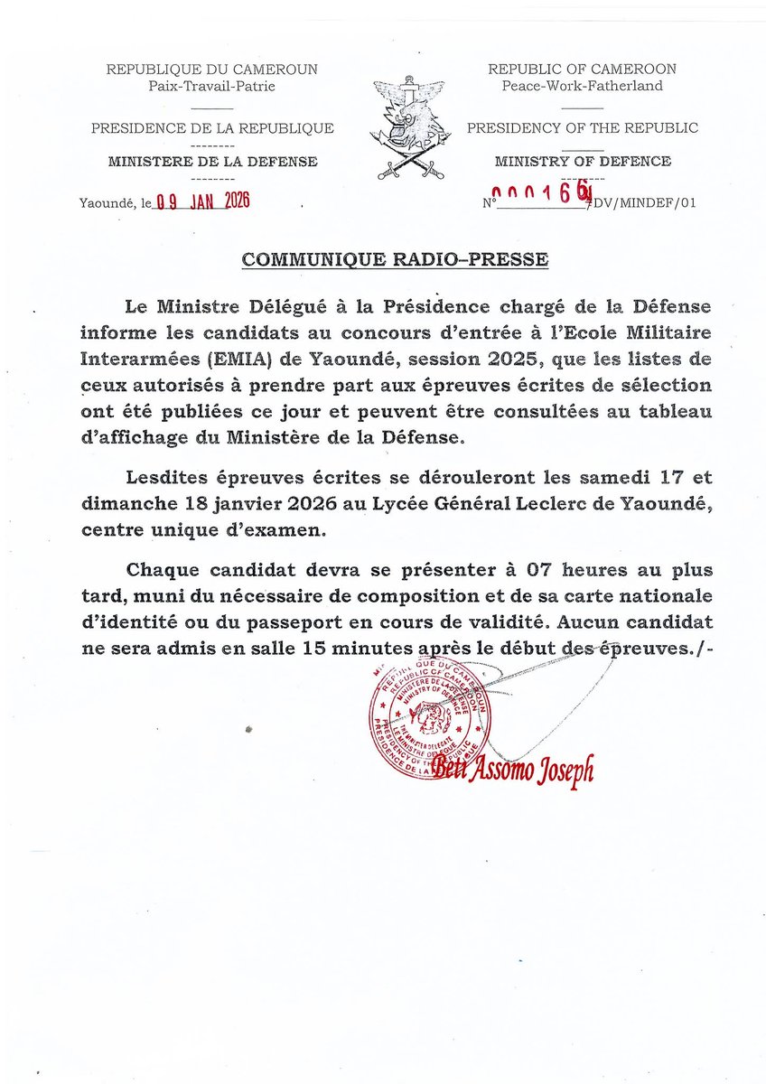 TheCameroonianZ's tweet image. Concours d'entrée à l'Ecole Militaire Interarmées #EMIA de Yaoundé - session 2025.

#Cameroon