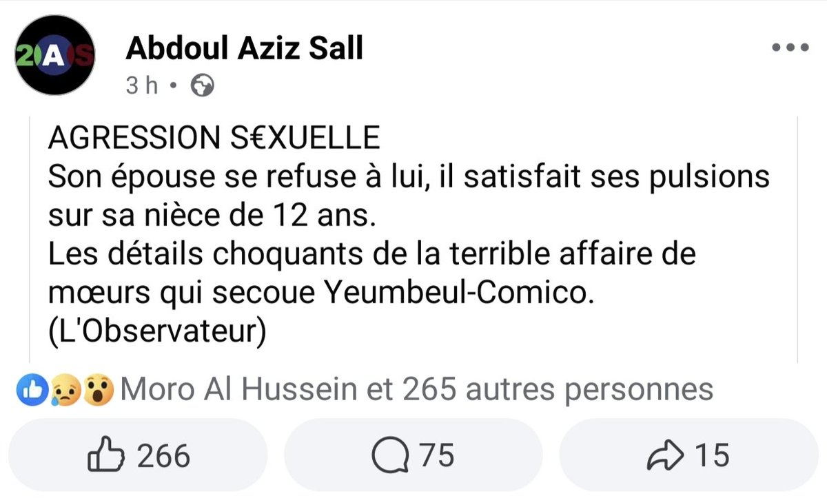 NabouDiopLo1's tweet photo. Attendons nous à ce que des cons s'attardent sur " son épouse se refuse à lui" au lieu de mettre focus sur le viol qu'a subi cette innocente de 12ans qui n'a rien demandé et à qui ce pervers a gâché la vie😏
#stopviol https://t.co/hymG0UCYNL