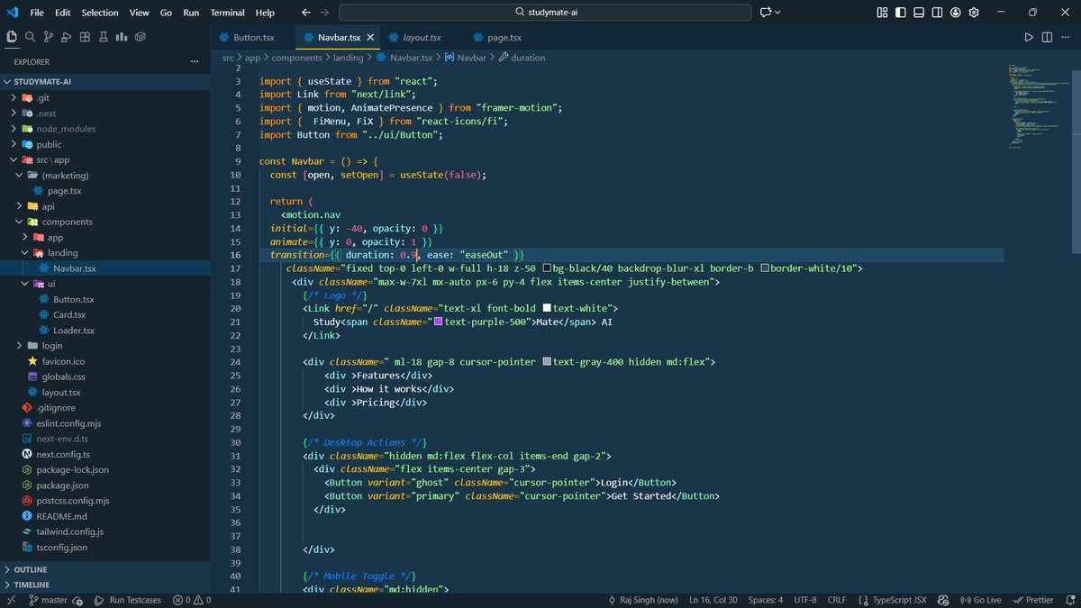 RajSingh_tsx's tweet photo. Back to building π
Started StudyMate AI β an AI-powered study companion using Next.js + RAG to help users learn smarter.
Day 1 update:
β
Project setup done
β
Navbar completed
Letβs build in public π₯
#BuildInPublic #StudyMateAI #NextJS #RAG #AI https://t.co/TBpKmqSPxn