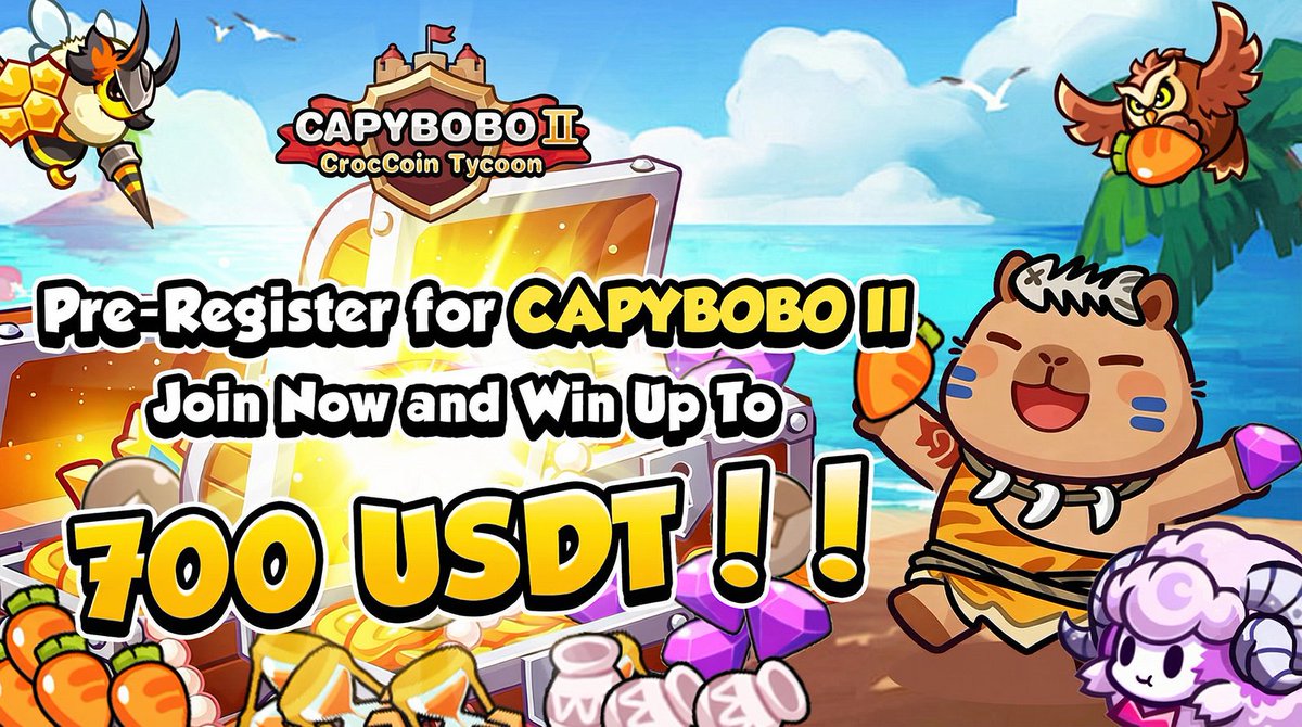 Capybobo2 Pre-Registration is NOW OPEN!

Discover Capybobo's world and tap into a fresh mining revolution!

Early PYBOBO Rewards:
Pre-register on Telegram  &amp; share with your friends
Up to 700 USDT in total rewards!

The more friends you bring, the bigger the splash! 
Join in -