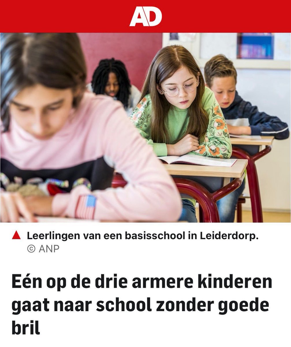 Eén op de drie armere kinderen gaat naar school zonder goede bril.

Niet omdat hun ogen het niet nodig hebben. Maar omdat armoede bepaalt wie scherp ziet en wie niet.

Dat is geen pech.
Dat is onrecht.
Dat moeten we oplossen.