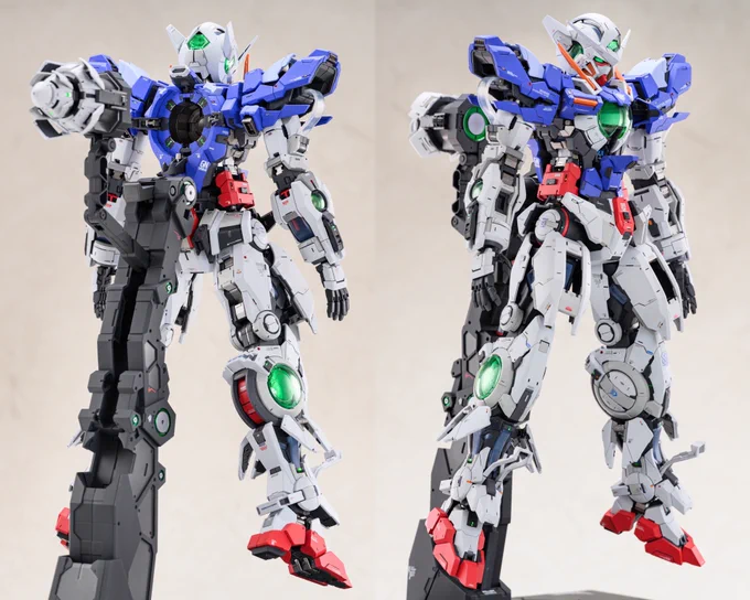 PG 1/60 ガンダムエクシア完成しました プラ板でアウトラインを整えつつ筋彫りやプラ材などでディテールupしました。 配色は原作準拠のカラーにフレームの一部にレッドを追加したカラーリングで塗装しました。 今年初完成品にしてはかなりの大きさ 改めまして本年もよろしくお願いいたします