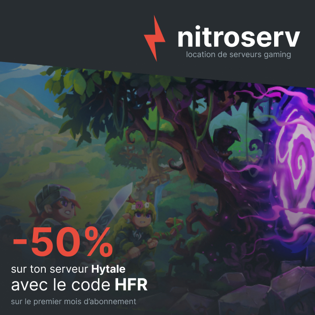 Hytale sort demain!!!! 🥳
Notre partenaire <a href="/nitroserv/">nitroserv</a> vous propose -50% sur votre premier mois pour vos serveurs Hytale avec le code HFR