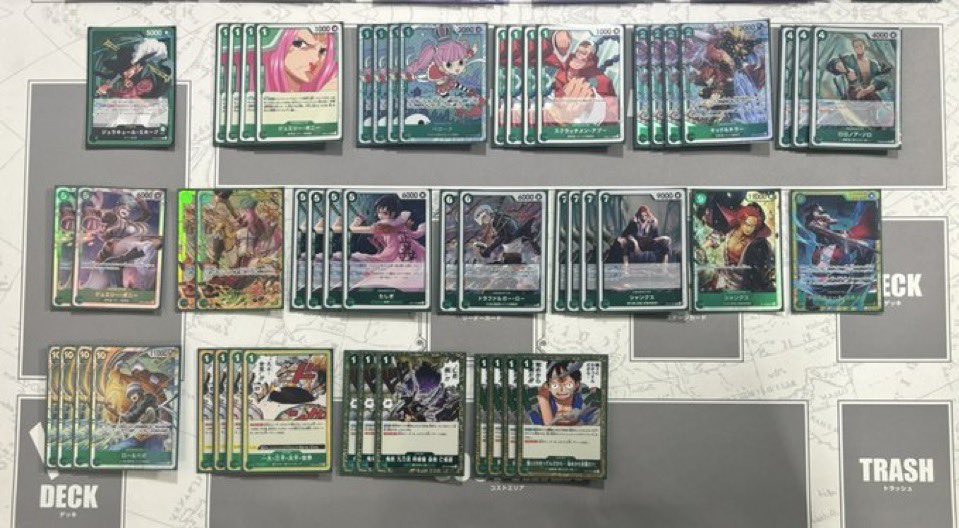 決勝大会
緑ミホーク

赤青エース 先 ⭕️
ミラー 先 ⭕️
黒イム 先 ⭕️
ミラー 先 ⭕️
ミラー 先 ⭕️
青黄ハンコック 先 ❌

赤黒サボ 先 ⭕️
青紫ルフィ 後 ⭕️
黒イム 先 ⭕️
青黄ハン 先 ⭕️
ミラー 後 ❌

去年のリベンジ成功して決勝大会準優勝ようやった！！！！！！
船抜きイベカン多めリスト使いました