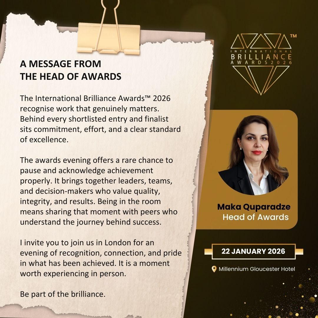 As we prepare for the International Brilliance Awards™ 2026, our Head of Awards, Maka Quparadze, shares a few words on what this evening represents and why it matters.

#BrillianceAwards2026 #BrillAwards #CelebrateBrilliance #AwardsNight #Recognition #BOCGlobal