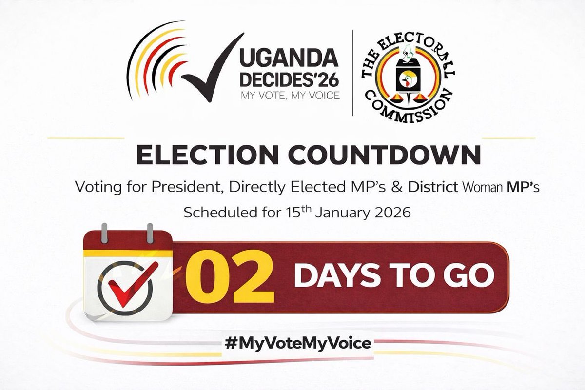 Rachealkyy's tweet photo. Your vote determines what leader you will have
With only 2 days left remember to Show up and vote because your vote is your voice.
#UgandaDecides2026 #ECUpdates
#MyVoteMyVoice https://t.co/NXmnThmRC8