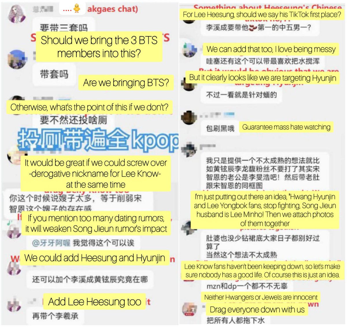 LKglobal_'s tweet image. 🚨NOTICE

It has come to our attention leaked chats where a group of akgaes coordinate attacks on Lee Know to harm his persona, reputation, and reach. Beware since their next plan entails producing and spreading editions aiming to create romantic rumours between Lee Know and the…