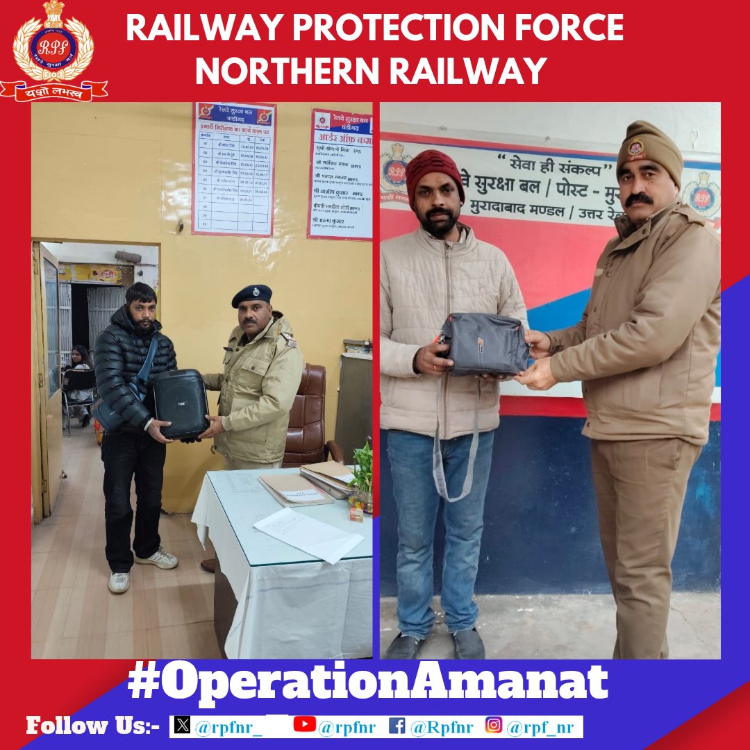 rpfnr_'s tweet photo. *We value your valuables*

Under #OperationAmanat 
#RPF NR located unclaimed bags and other valuable articles and returned to their rightful owners. @AshwiniVaishnaw @RailMinIndia @RailwayNorthern @RPF_INDIA https://t.co/e9z7TSN8Iu