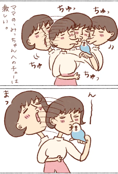 ぎゅーってしたいけどできないからチューで耐えるママ。

#インコ 
