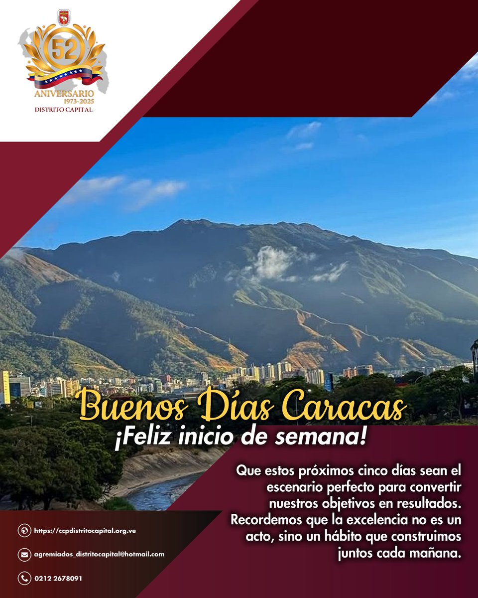 CCPDistrito's tweet photo. ☀️ ¡Buen día y excelente inicio de semana! ☀️

Que estos próximos cinco días sean el escenario perfecto para convertir nuestros objetivos en resultados. Recordemos que la excelencia no es un acto, sino un hábito que construimos juntos cada mañana. https://t.co/w2yZzUsBte