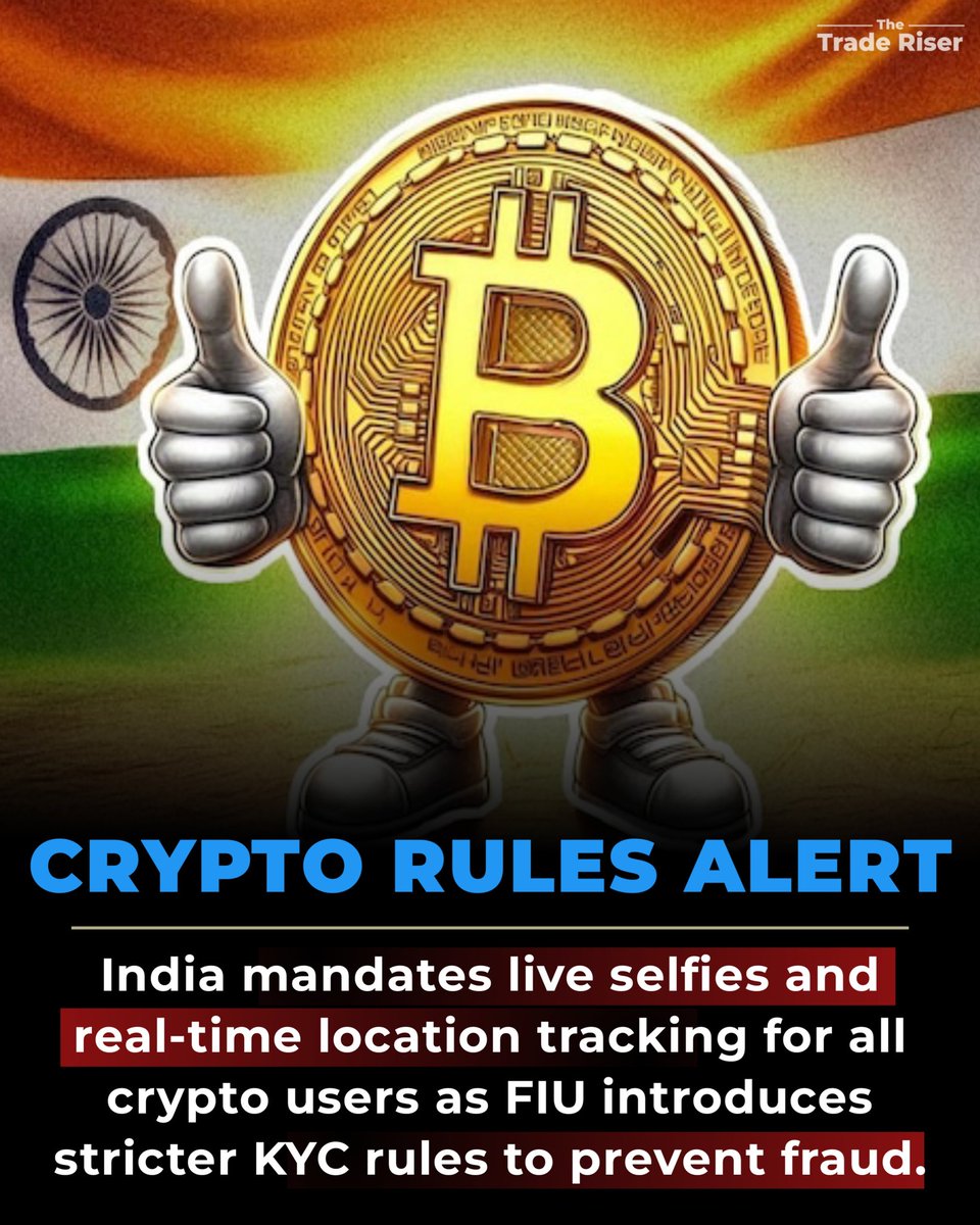 India tightens crypto rules: all users must submit live selfies and real- time location details. FIU aims to prevent fraud, money laundering, and  make crypto trading safer for everyone. #IndiaCryptoRules #StockMarketNews  #cryptonews