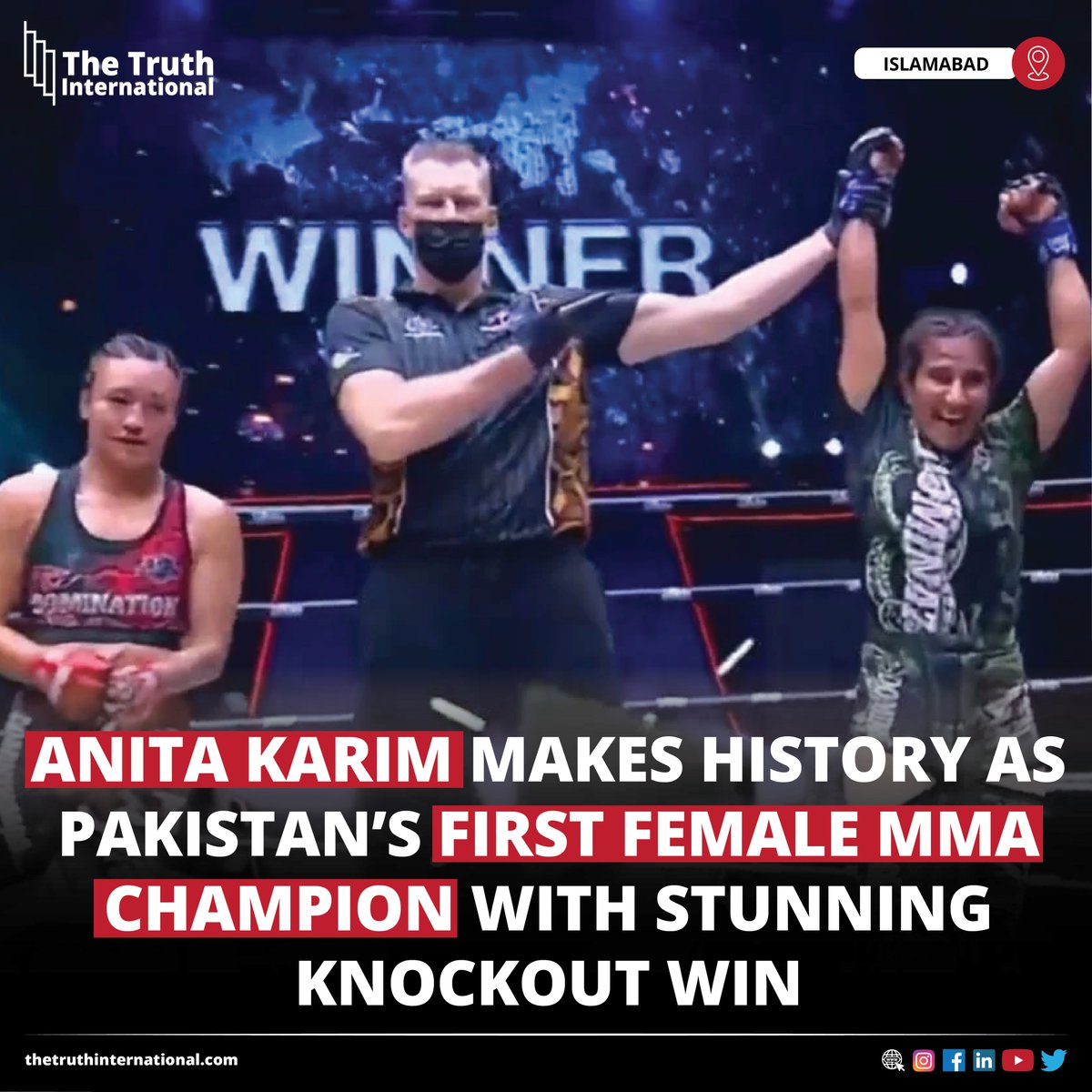 ttimagazine's tweet photo. Anita Karim Makes History as Pakistan’s First Female MMA Champion with Stunning Knockout Win

READ MORE: https://t.co/zUIXRItsPj

#AnitaKarim #History #Pakistan #FirstFemale #MMA #Champion #Stunning #Knockout #Win #Islamabad #TTI https://t.co/xh7Q8PSxn1
