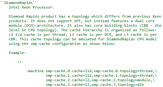 InstLatX64's tweet photo. Another interesting #Intel #DiamondRapids info from Linux kernel list: It seems DMR has multiple non-inclusive L3 cache, one per CBB (Core Building Block = CPU die) 
https://t.co/3ztn2O9m64
It fits the introduction of "read-shared" hint (#MOVRS &amp; #PREFETCHRST2 instructions) https://t.co/Jj6dPMc0DJ