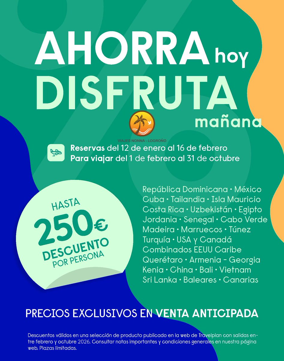 ViajesNonna's tweet photo. Reserva en Viajes Nonna tus vacaciones antes del 16 de febrero y consigue los mejores descuentos !! https://t.co/8hhoDMBTzK