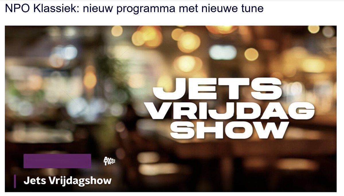 NPO Klassiek: Nieuwe tune (KH Music) voor nieuw programma (Jets Vrijdagshow). Nu op jingleweb.nl