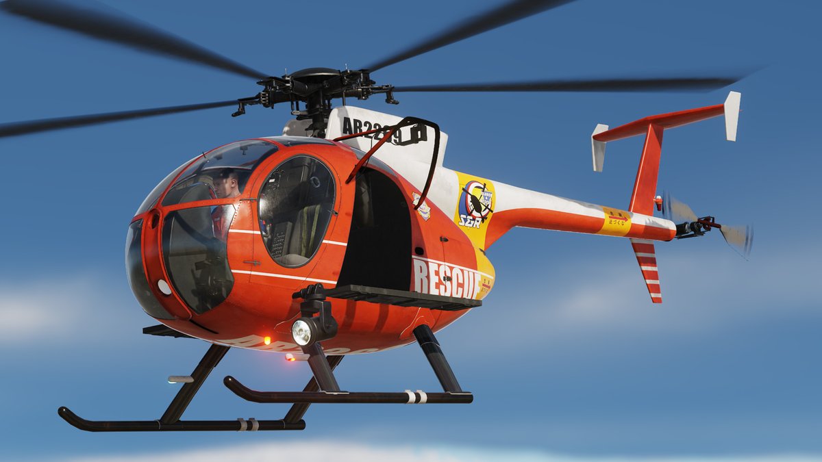 flying_isoko's tweet image. レスキューヘリ エアレンジャー１＆２スキン💕

リトルバードMODに最適化しました。
アマラオ台地用に護身用武器も装備できます（）
#DCS #DCS_World #DCSWorld