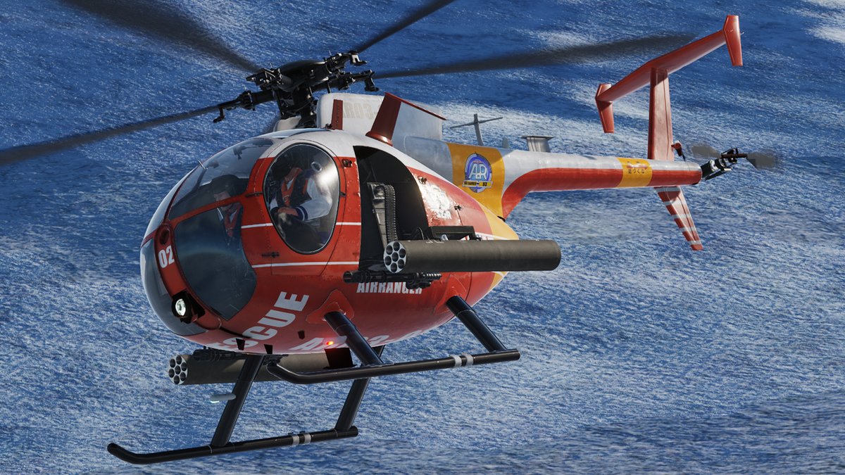 flying_isoko's tweet image. レスキューヘリ エアレンジャー１＆２スキン💕

リトルバードMODに最適化しました。
アマラオ台地用に護身用武器も装備できます（）
#DCS #DCS_World #DCSWorld