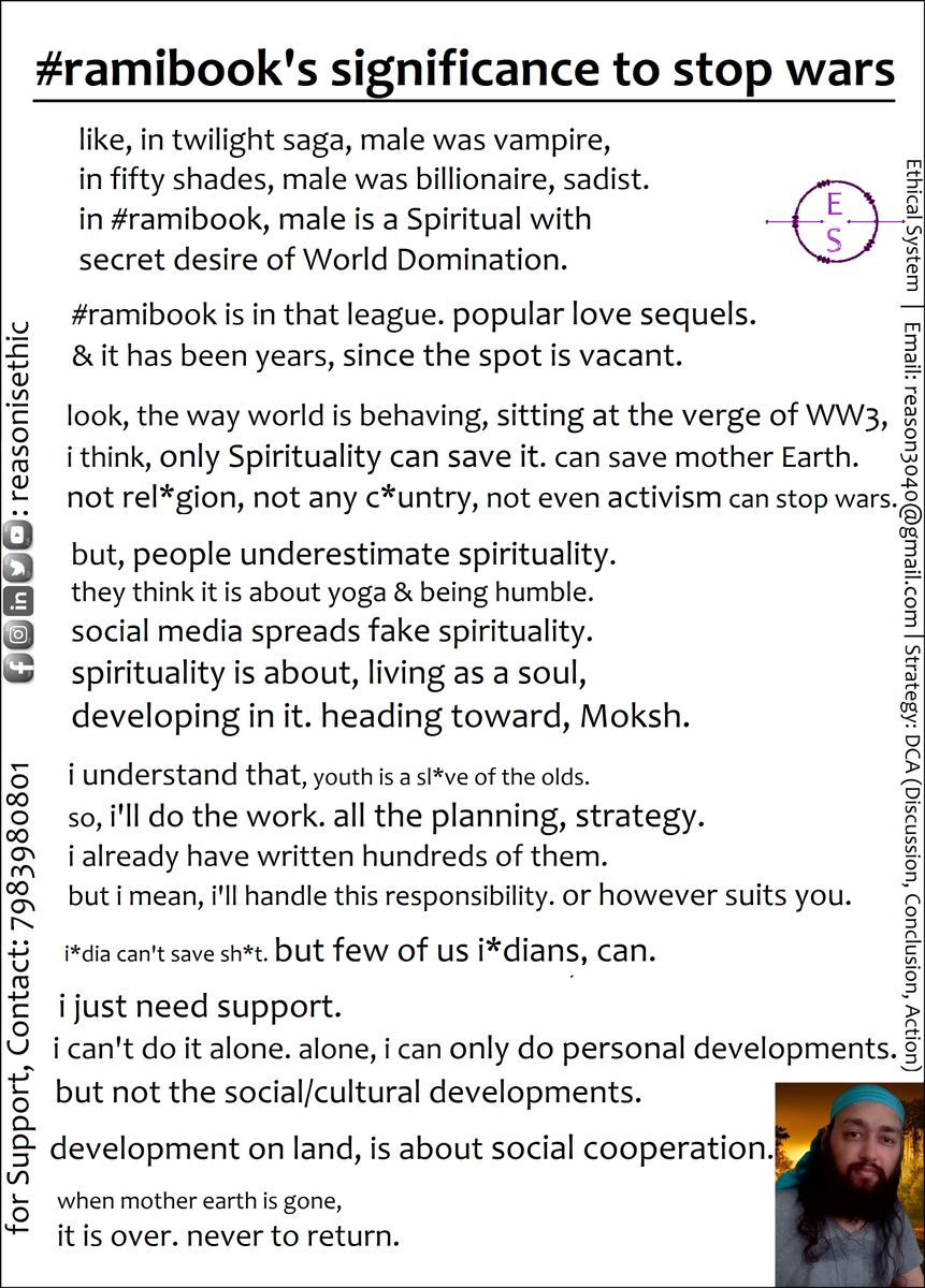 reason3040's tweet photo. #ramibook sample
https://t.co/6pBlS6TUG0

#writer #book #novel #unpublished #philosophy #romance #erotica #planetknowledge #mokshpath #savemotherearth #socialcooperation #ethicalsystem https://t.co/zcbLs8HfUb