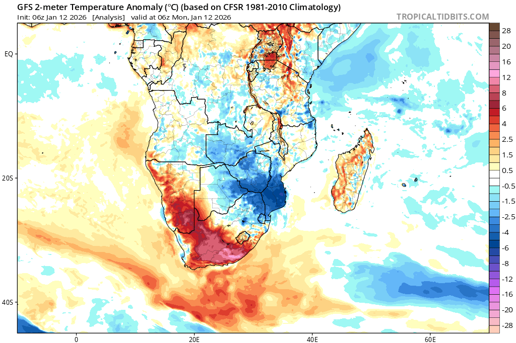 SOUTH AFRICA RECORD HEAT
123rd consecutive months when ZA breaks monthly heat records.
After max. Temperatures up to 46C, very hot nights followed.
Last night Riversdale had by far its hottest night in history with a Minimum temperature of 24.5C.