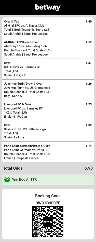 15TeeJay's tweet image. I just placed a bet with Betway. Tap here to copy my bet or search for this booking code in the Multi Bet betslip BW31B9F07E new.betway.co.za/book-a-bet-res…

6.90 odds 

Edit ✍🏿 Edit ✍🏿 Edit 

🍀🍀🍀🍀🍀🍀🍀