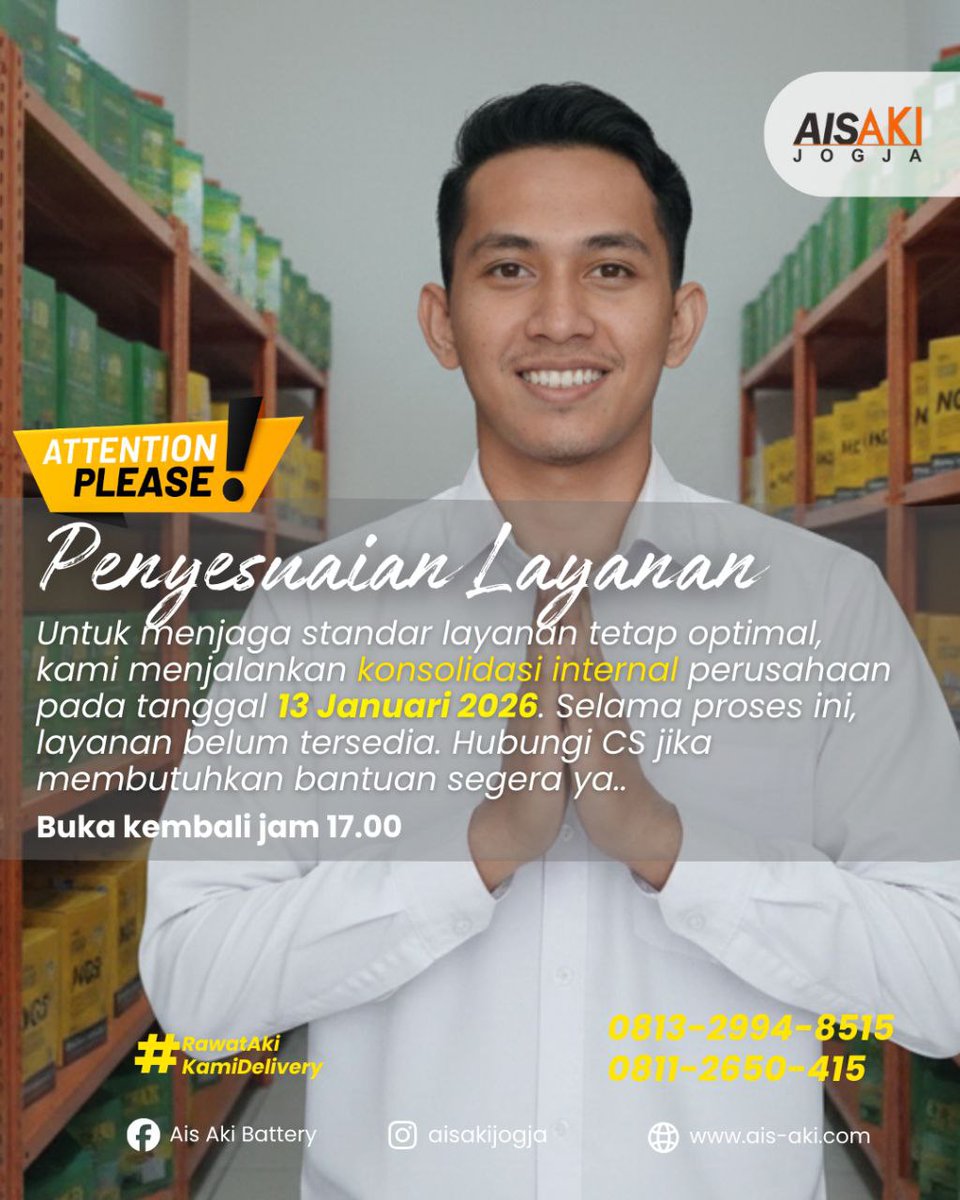 ais_aki_jogja's tweet image. Sobat Ais Aki, sedikit jeda untuk layanan yang lebih prima! ⚡️

Agar kami bisa terus menjadi teman perjalanan
#AisAki #SolusiAki #AkiCepat #LayananPrima #TemanPerjalanan