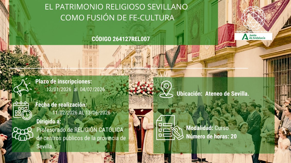 Convocada acción formativa provincial para el profesorado de Religión de Sevilla.
<a href="/CEPdeSevilla/">CEP de Sevilla</a> <a href="/relisevilla/">Relisevilla</a> <a href="/javiersierral/">Fco. Javier Sierra</a>