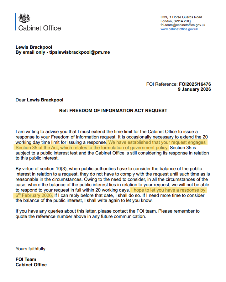 Clearly, the UK Government does not want you to see this information.

For the third time, the Cabinet Office has delayed responding to a Freedom of Information request submitted in October 2025 concerning government meetings involving Oracle and senior ministers.

Oracle is one