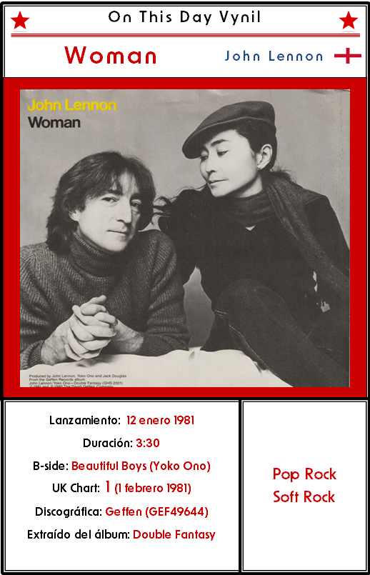 OnThisDayVinyl's tweet photo. Tal día como hoy …
se publicó hace 45 años en USA el single “WOMAN” del cantante inglés #JohnLennon, primero tras su muerte. Cuatro días después se publicaría en UK siendo número 1 en las listas británicas el 1 de febrero de 1981.
#OTDV

https://t.co/8HzXrFosBV https://t.co/Nje7lSzLA8