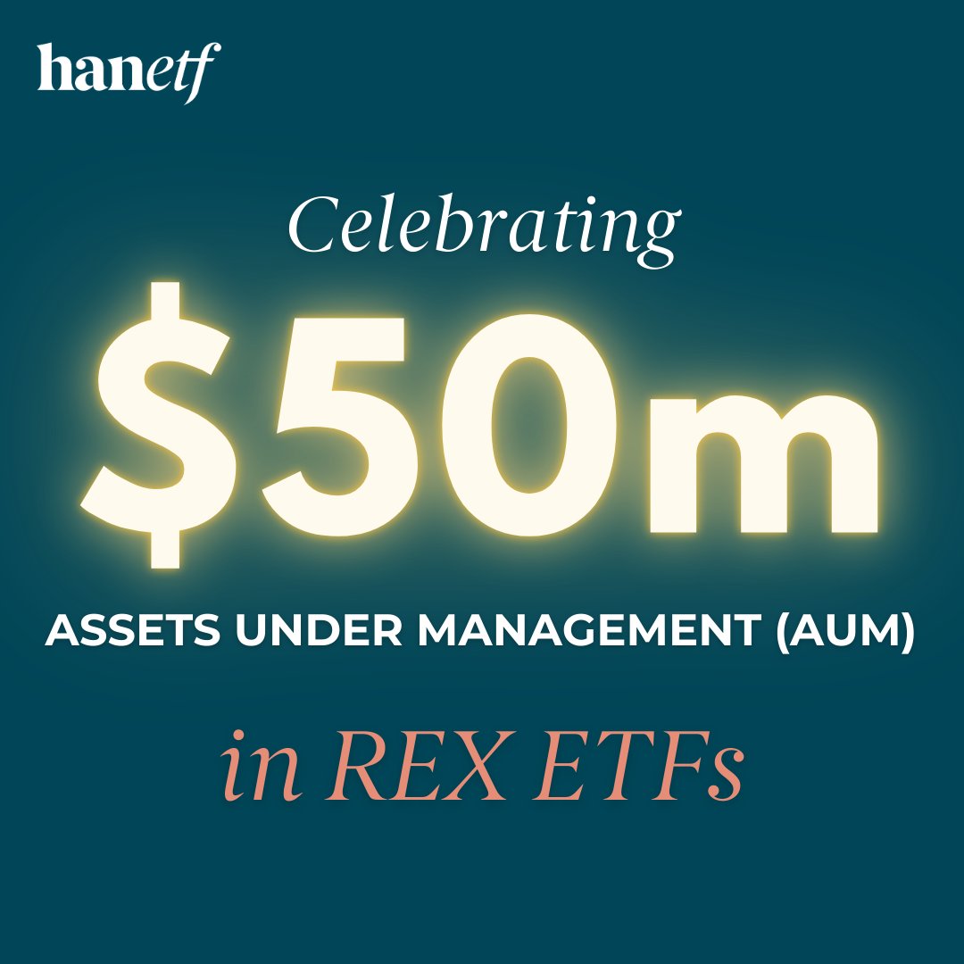 🎉 Celebrating the combined AUM of our @REXShares ETFs surpassing $50  million! ◾ REX Crypto Equity Income & Growth UCITS ETF ◾ REX Tech  Innovation Income & Growth UCITS ETF ◾ REX