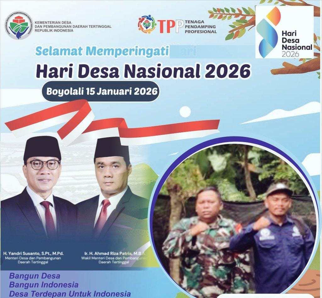 SEMARAKKAN HARI DESA dengan "Hari Desa Wujudkan Desa GardaTerdepan Indonesia"

@PrabowoSubianto 
@GibranRakabuming
<a href="/YandriSusanto/">Yandri Susanto</a>
<a href="/ArizaPatria/">Ariza Patria</a>
@KementerianDesaPDT
@BPSDMKemendesaPDT
@DesaPesonaNusantara
#HariDesaNasional2026
#PendampingDesaHebat
#TPPKemendesaPDT
#TPPProvinsiJatim