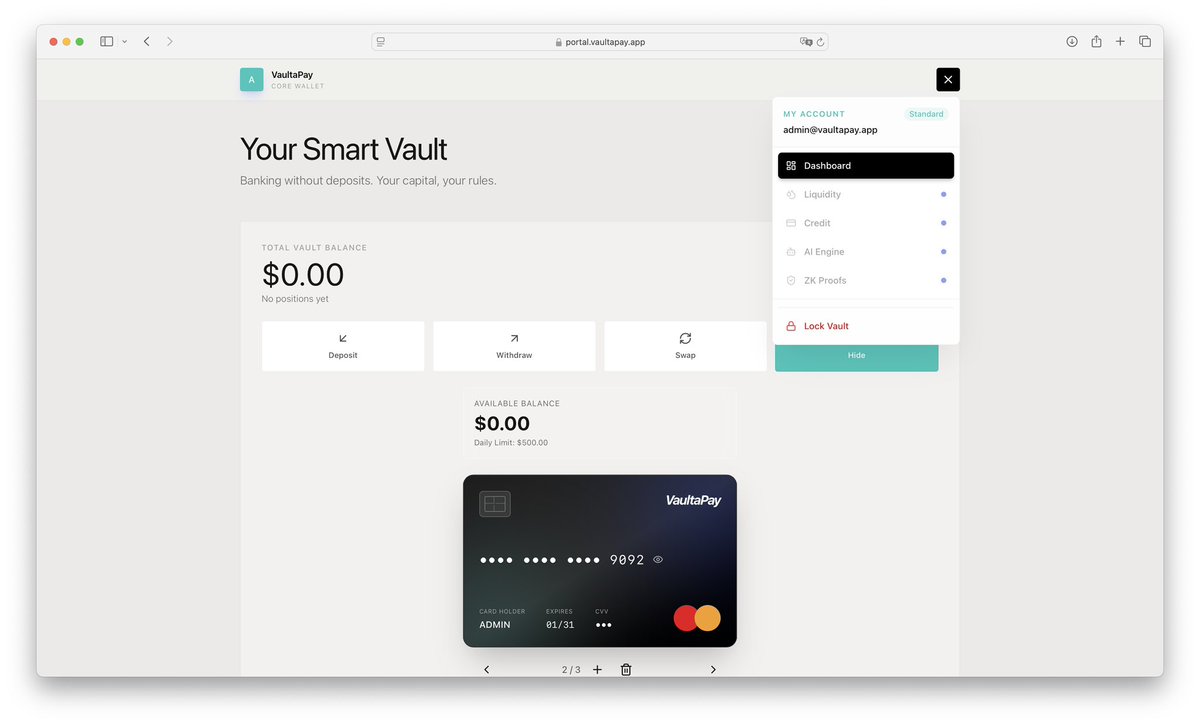 vaultapay's tweet image. Vaulta is a decentralized shadow banking protocol that reconstructs core banking functions liquidity access, credit routing, and yield-bearing settlement without ever custodying user funds. 

$VAULTA operates as a coordination and intelligence layer on top of user-owned smart…