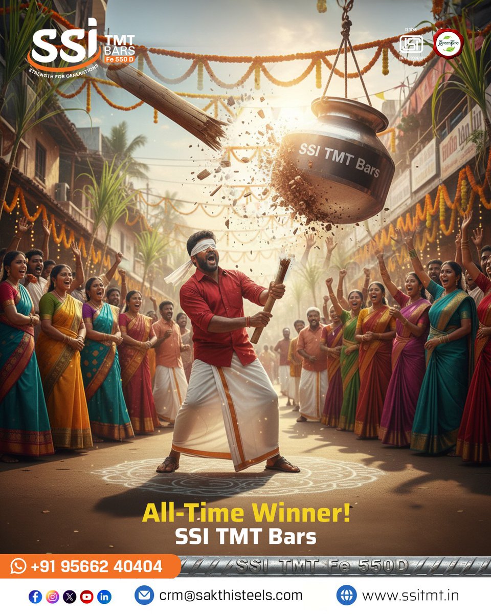 ssitmtbar's tweet image. From small homes to landmark structures, every strong story begins with the right foundation.
That’s why SSI TMT continues to be the all-time winner in strength and trust.

Call: +91 9566240404
Visit us: crm@sakthisteels.com

#SSITMT #TMTBars #BuildersOfIndia #Fe550DSteel