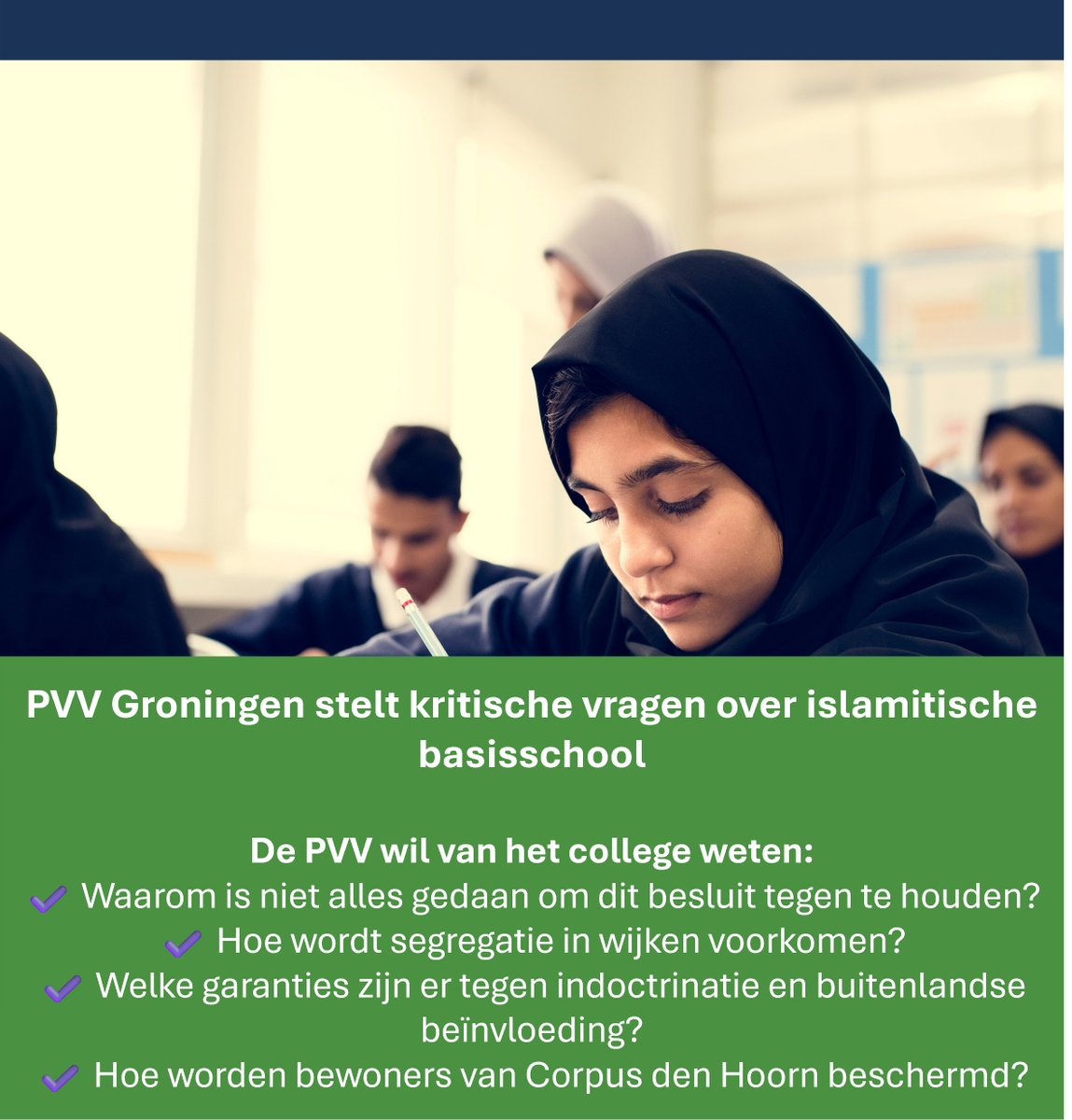 De gemeente Groningen verzette zich eerder tegen de komst van een islamitische basisschool vanwege segregatie. Toch heeft het ministerie de school goedgekeurd.

🟡 PVV Groningen – Wij zijn er wél voor u.
#PVVGroningen #Integratie #Onderwijs #GroningenVerdientBeter #Zeggenschap